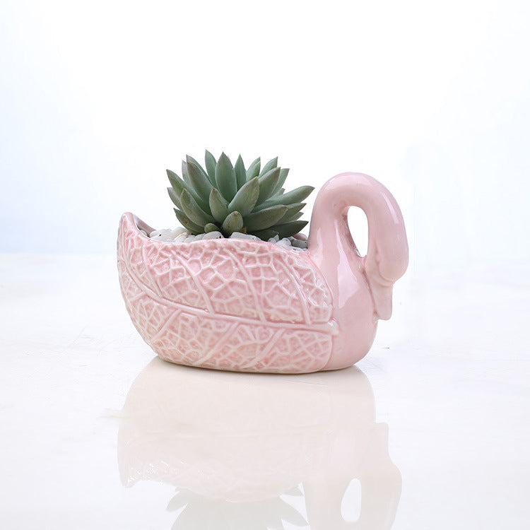 Lovely Pink Swan Plant Pot Creative Indoor Succulent Planter Home Decor