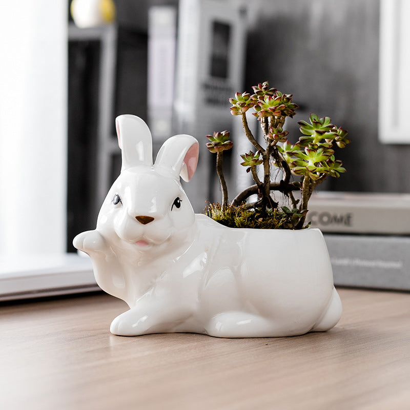 Cute Rabbit Plant Pot Creative Animal Planter Home Decor