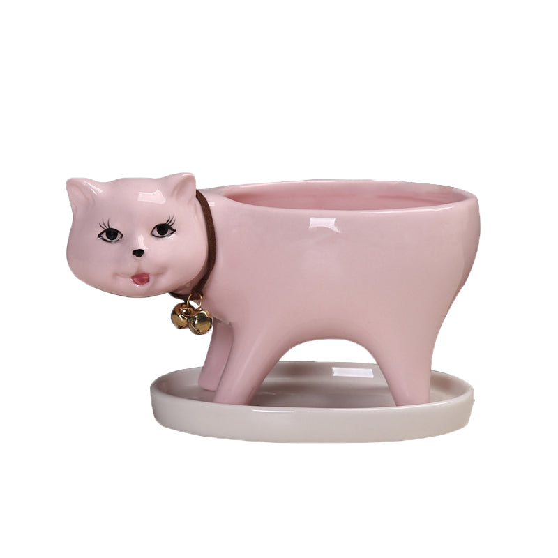 Pink Walking Kitten Plant Pot Mini Creative Planter Indoor Flowerpot