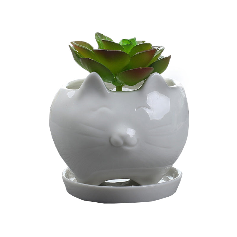 Mini Pure White Kitten Plant Pot Indoor Succulent Planter Home Decor