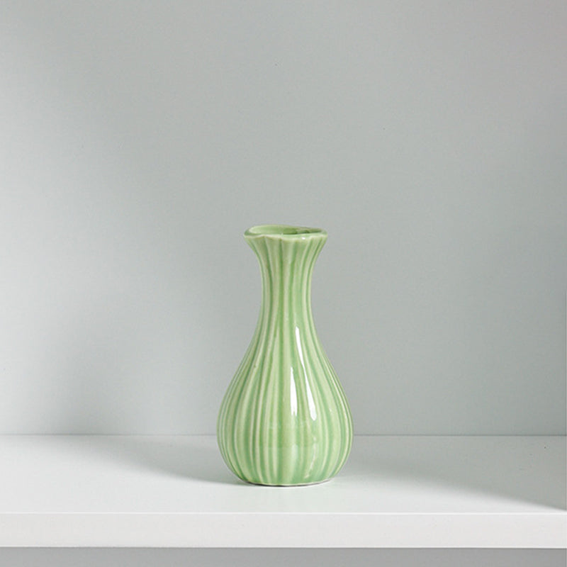 Green Mini Ceramic Vase Home Decor Flower Arrangement