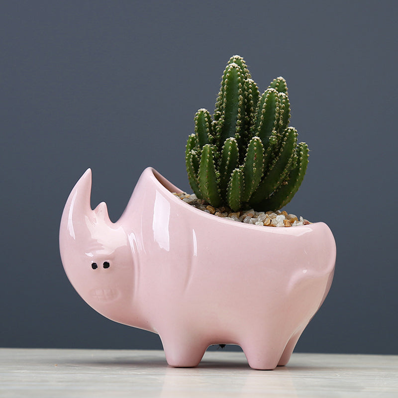 Pink Rhinoceros Plant Pot Modern Creative Succulent Planter