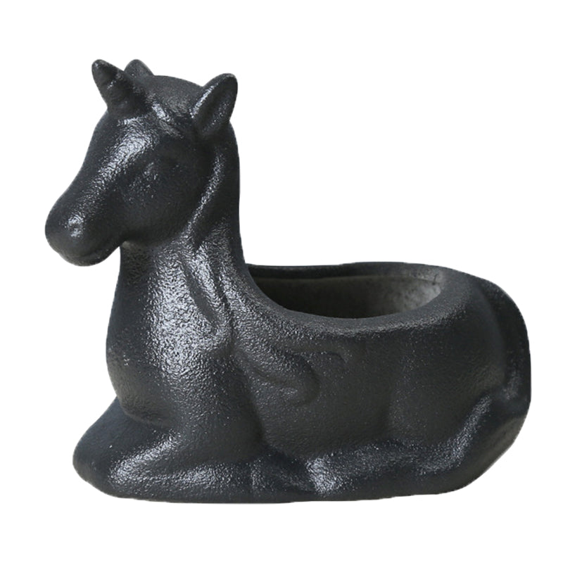 Black Frosted Unicorn Plant Pot Creative Succulent Planter Birthday Gift