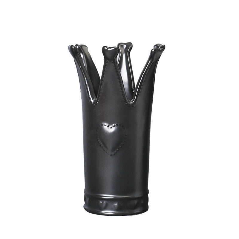 Matte Black Crown Ceramic Vase Wedding Home Centerpiece Decor