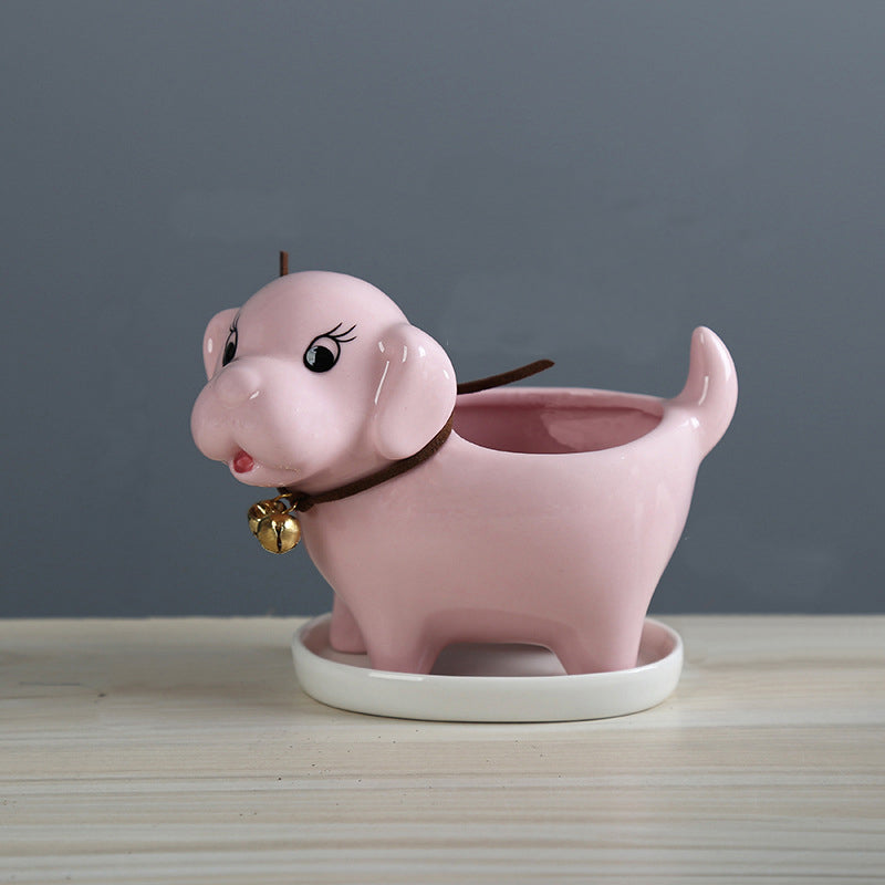 Lovely Pink Puppy Plant Pot Cretive Indoor Planter Home Office Decor