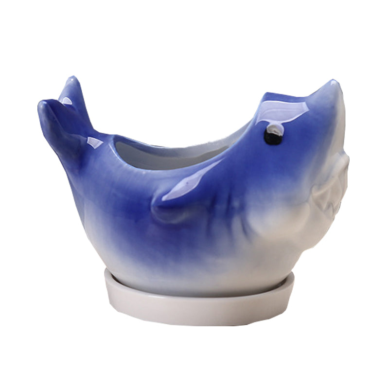 Dark Blue Dolphin With Tray Creative Animal Indoor Planter, Model 1