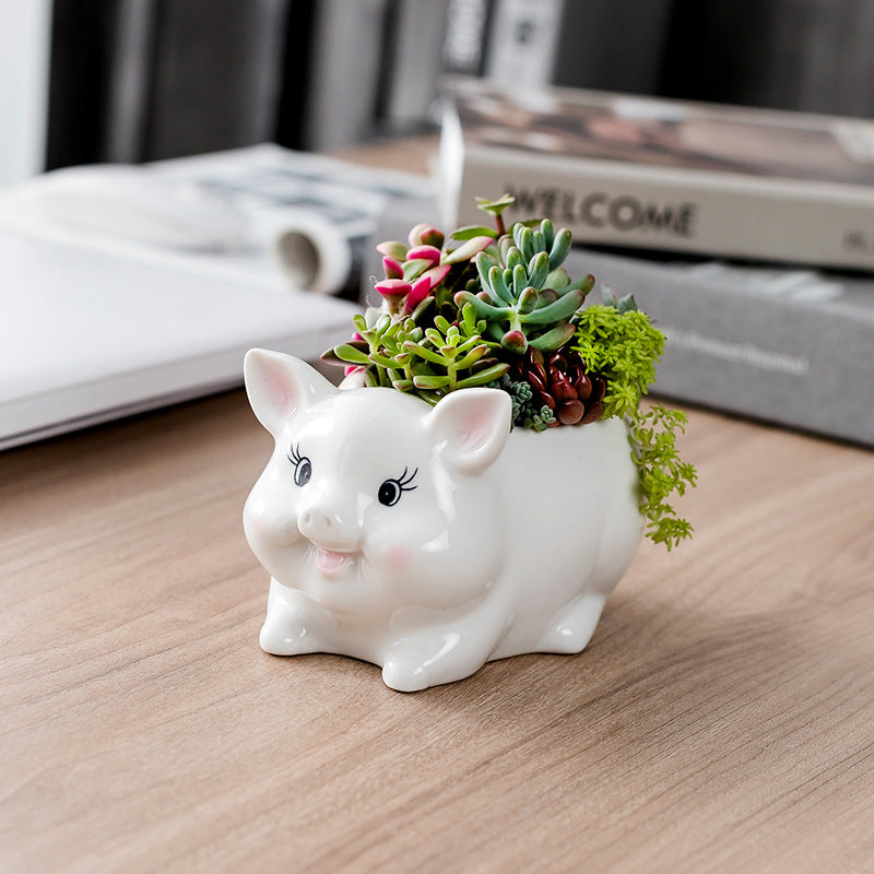 Super Cute Pig Plant Pot Mini Animal Planter Home Decor Without Tray