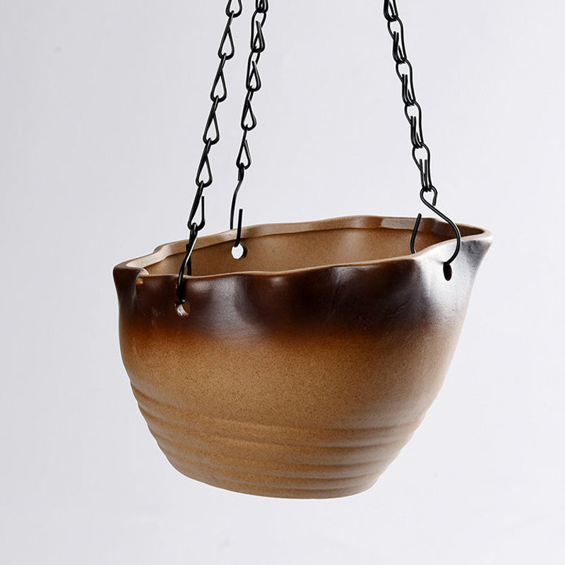 Brown Bevel Hanging Glazed Pot