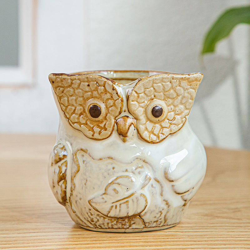 Yellow Owl Glazed Plant Pot MIni Creative Planter ,  Model 5