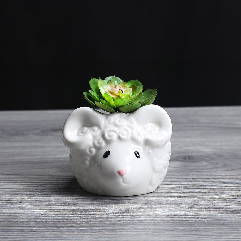 Sheep Head Plant Pot Cute Mini Indoor Planter Creative Decor