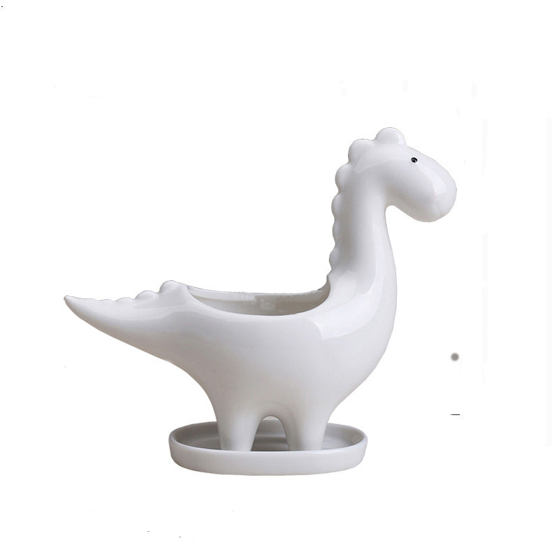 White Dinosaur Plant Pot Mini Ornament Indoor Planter Home Decor