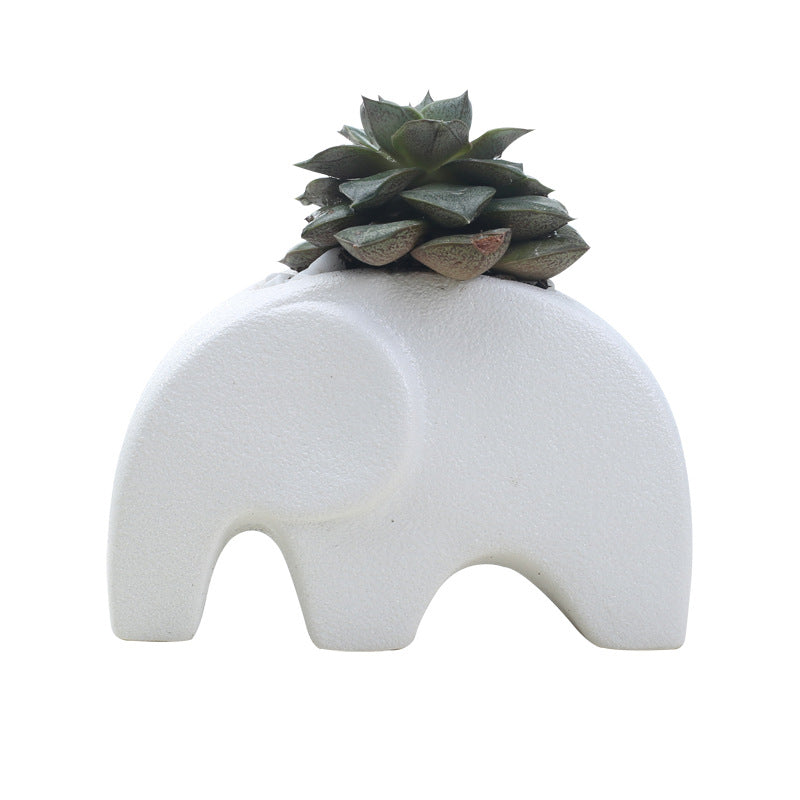 White Snowflake Glaze Elephant Plant Pot Creative Indoor Planter