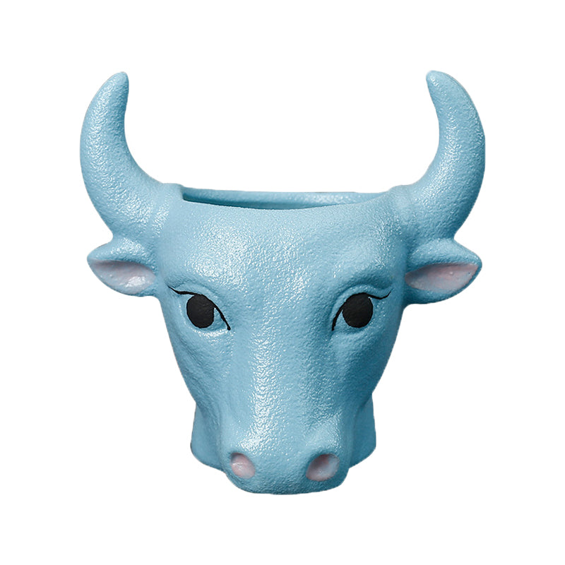 Blue Bull Plant Pot Ornament Indoor Planter Home Garden Decor