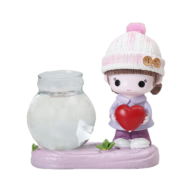 Resin Hugging Figurine Girl Terrarium Pot Hydroponic Plants Hydrocotyle