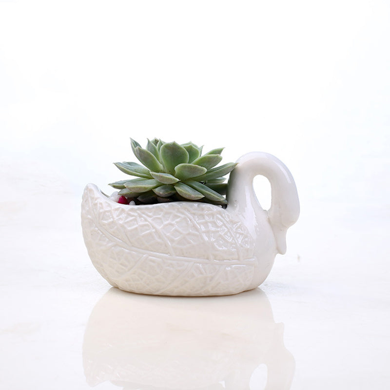 Lovely White Swan Plant Pot Creative Indoor Succulent Planter Home Decor