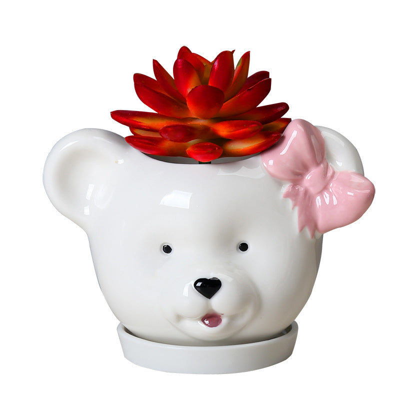 White Bear Head Plant Pot Lovely Creative Animal Planter Home Decor