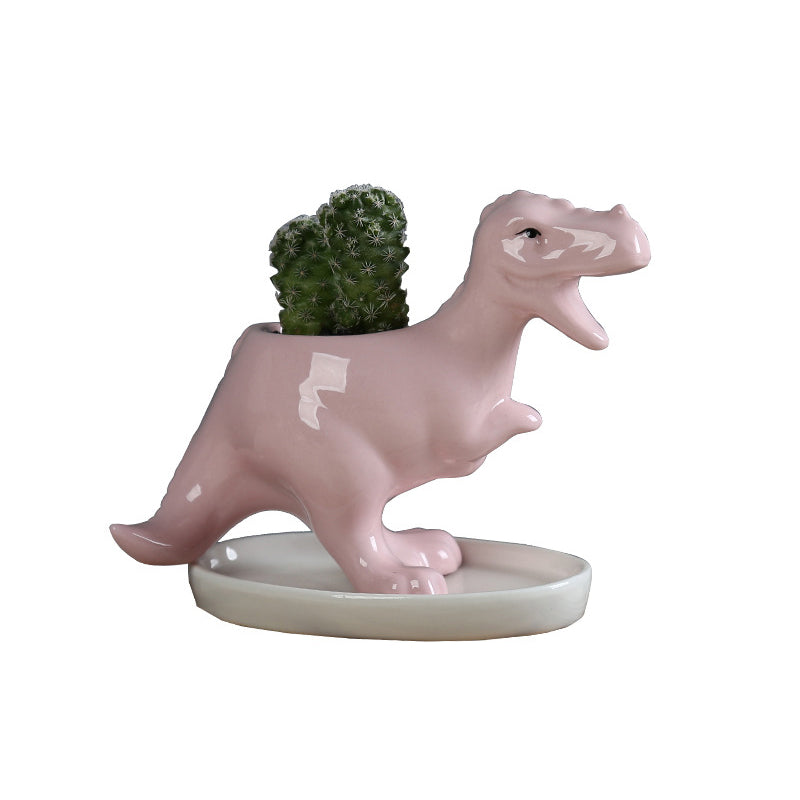 Mini Pink Tyrannosaurus Rex  Succulent Plant Pot Glazed Indoor Planter