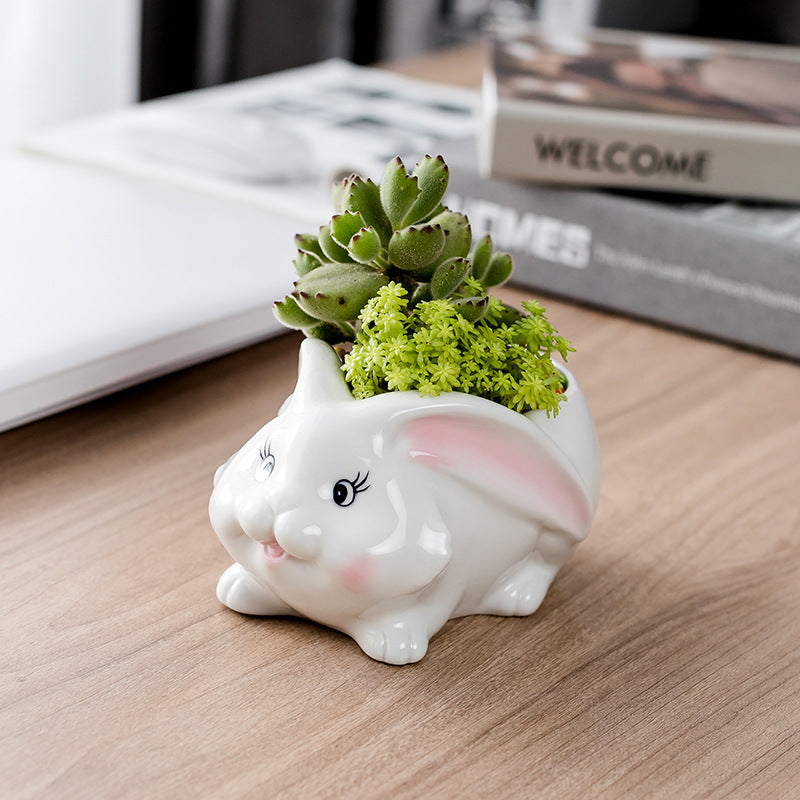 Super Cute Rabbit Plant Pot Mini Animal Planter Home Decor Without Tray