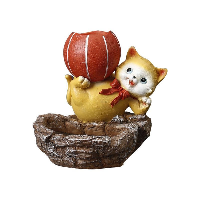 Yellow Cat Lifting Orange Basketball Resin Plant Pots Creative Planters Home Decor