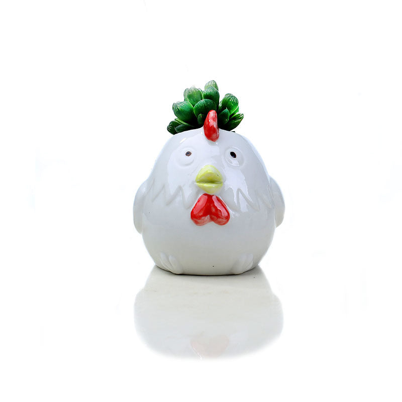 Lovely White Rooster Mini Plant Pot Creative Indoor Planter Animal Decor