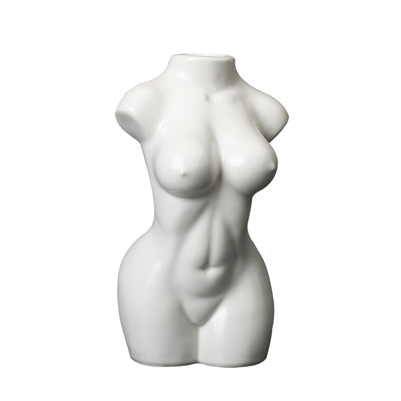 White Maiden Bust Artistic Vase Morden Body Ceramic Flower Vase