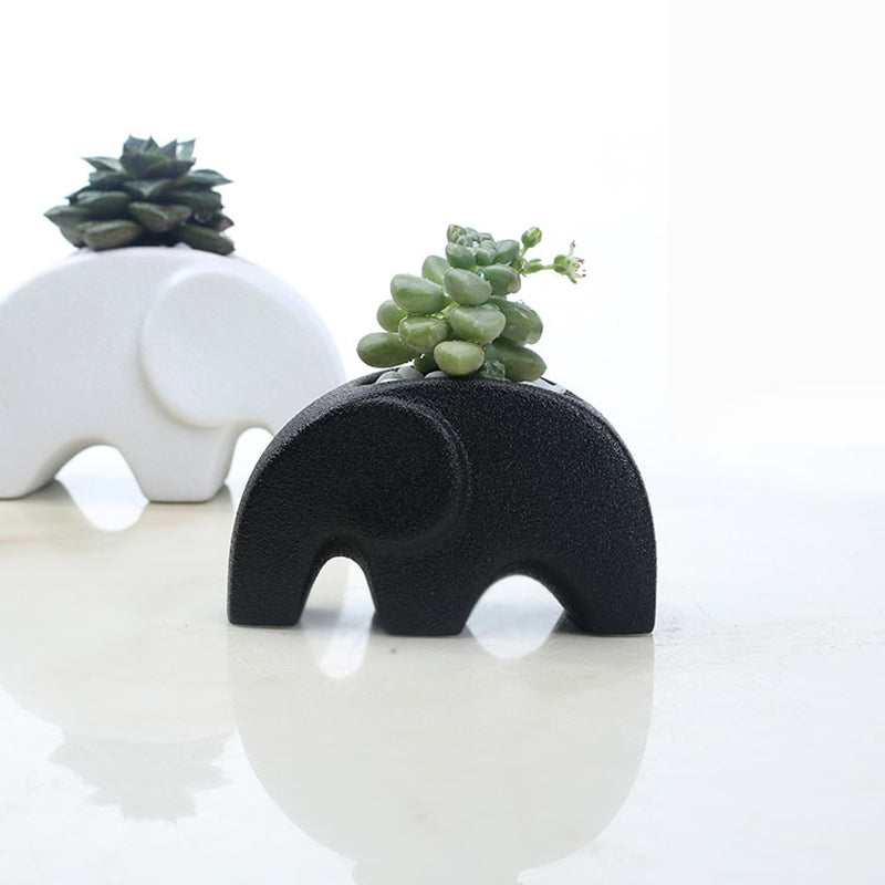 Mini Black Snowflake Glaze Elephant Plant Pot Creative Indoor Planter