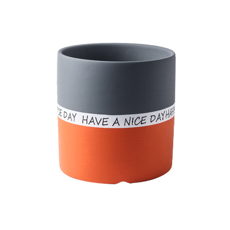 Dark Grey + Orange Cylinder Plant Pots with Saucer