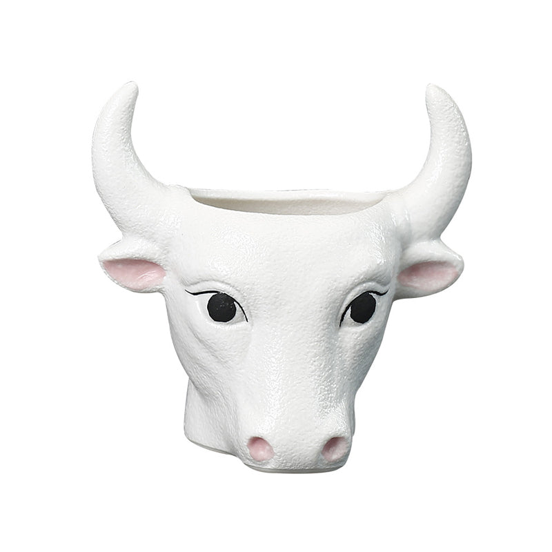 White Bull Plant Pot Ornament Indoor Planter Home Garden Decor