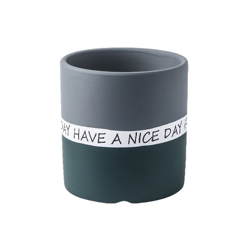 Dark Grey + Dark Green Cylinder Plant Pots with Saucer