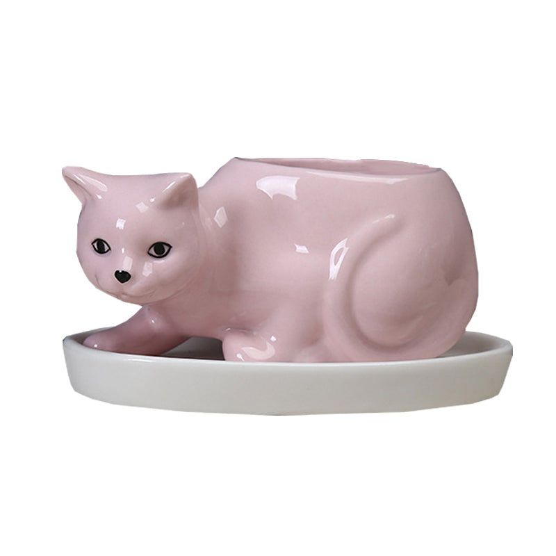 Super Cute Pink Kitten Plant Pot Creative Indoor Succulent Planter With Tray