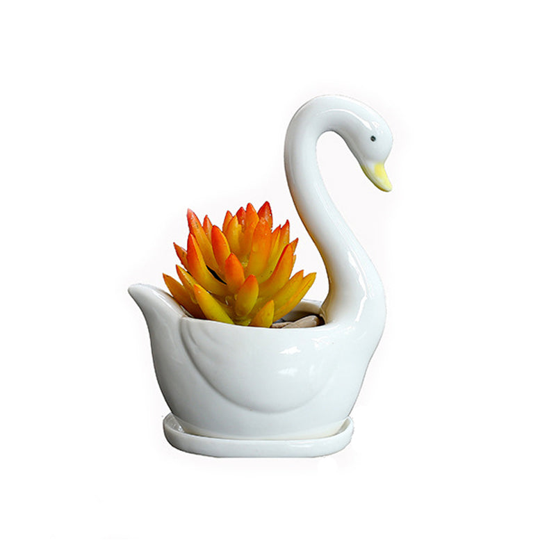 White Swan Plant Pot Mini Animal Indoor Planter Lovely Flowerpot