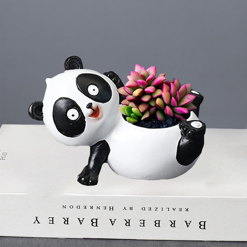 Resin White Panda Plant Pots Lovely Creative Indoor Planters Home Decor