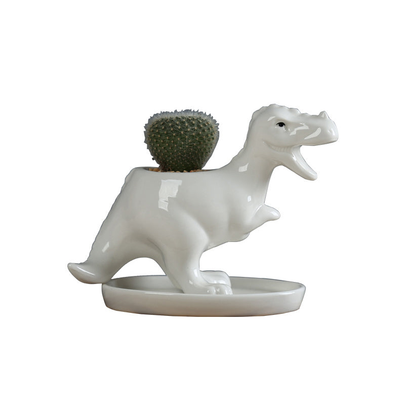 Mini White Tyrannosaurus Rex Succulent Plant Pot Glazed Indoor Planter