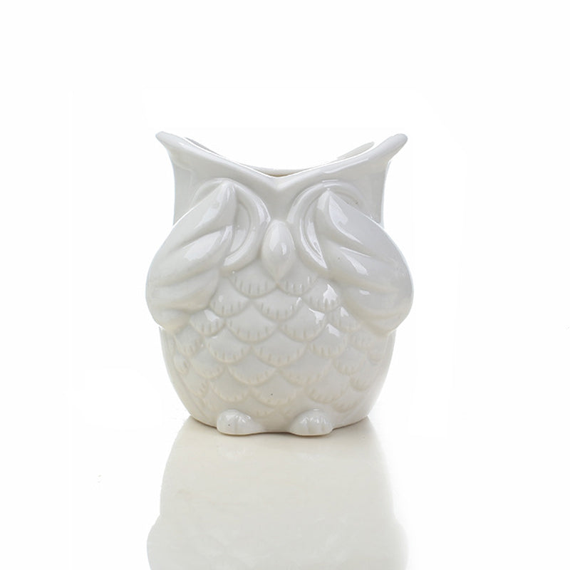 Mini White Owl Plant Pot Lovely Indoor Succulent Planter , Model 2