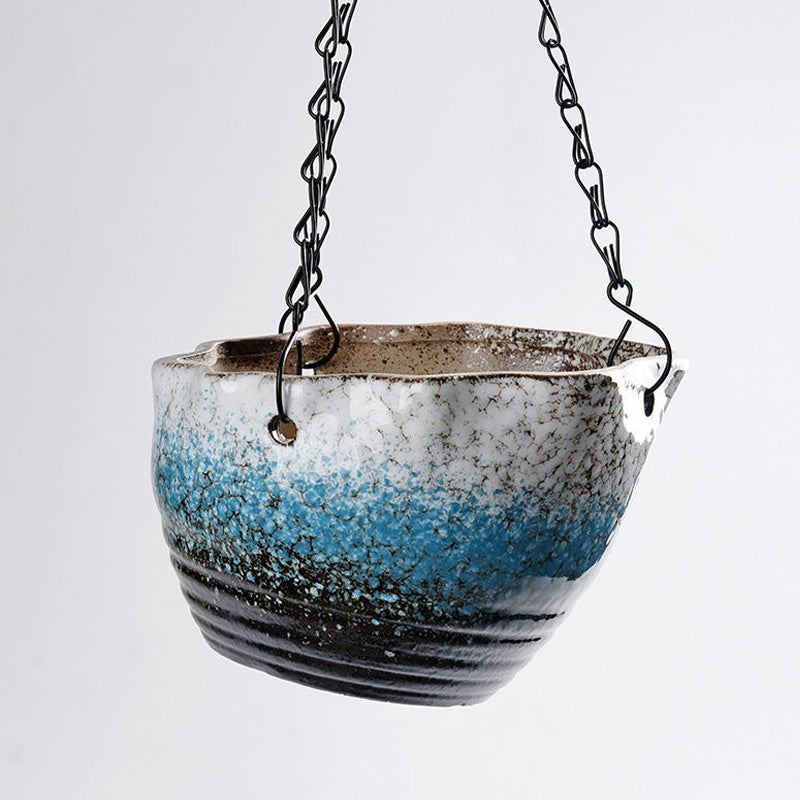 Blue White Bevel Hanging Glazed Pot