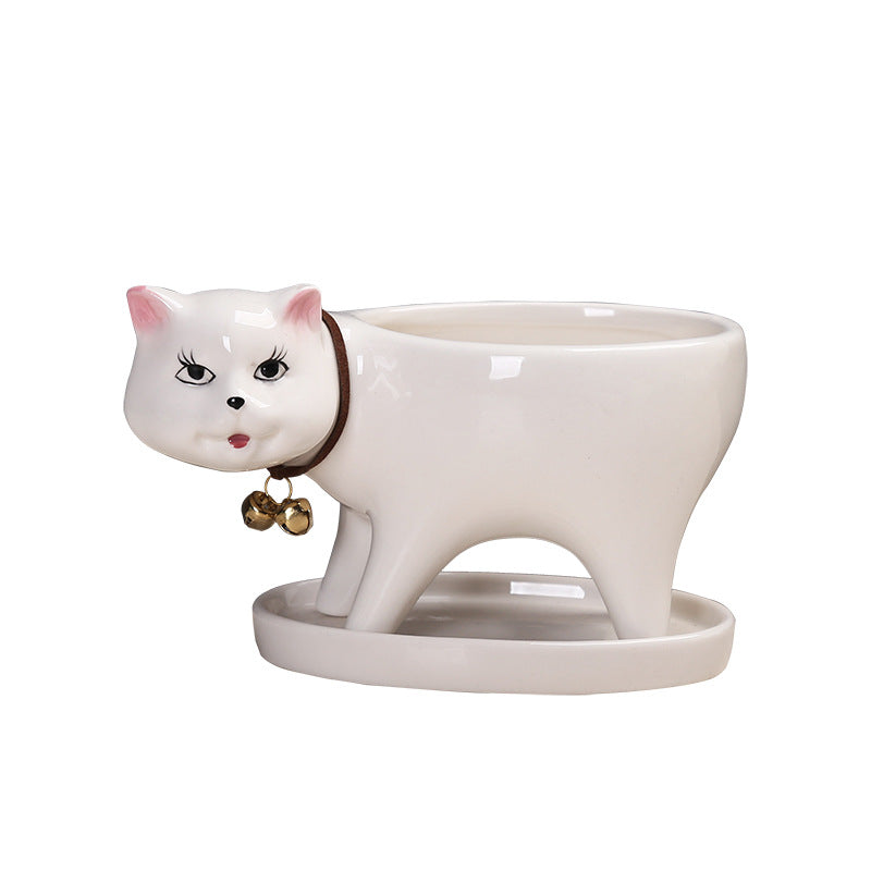 White Walking Kitten Plant Pot Mini Creative Planter Indoor Flowerpot