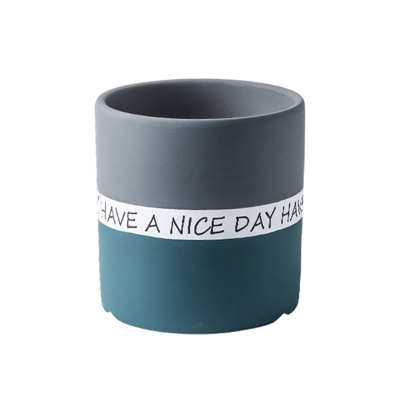 Dark Grey + Blue-green Cylinder Plant Pots with Saucer