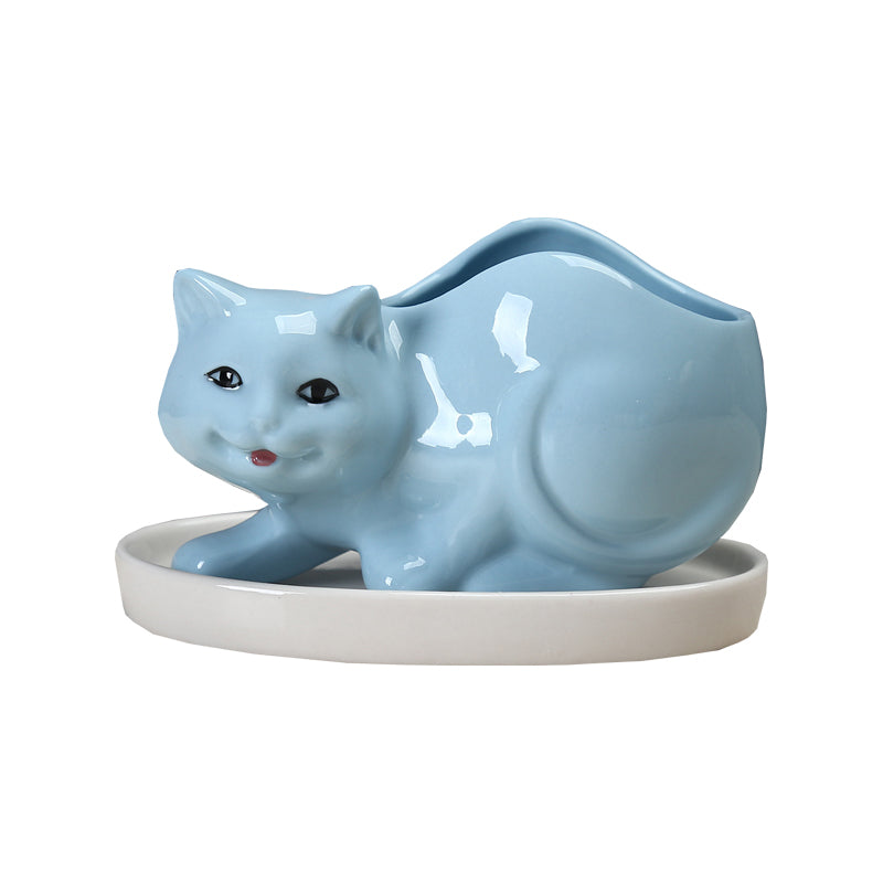 Blue Baby Kitten Plant Pot Lovely Creative Animal Planter Home Decor