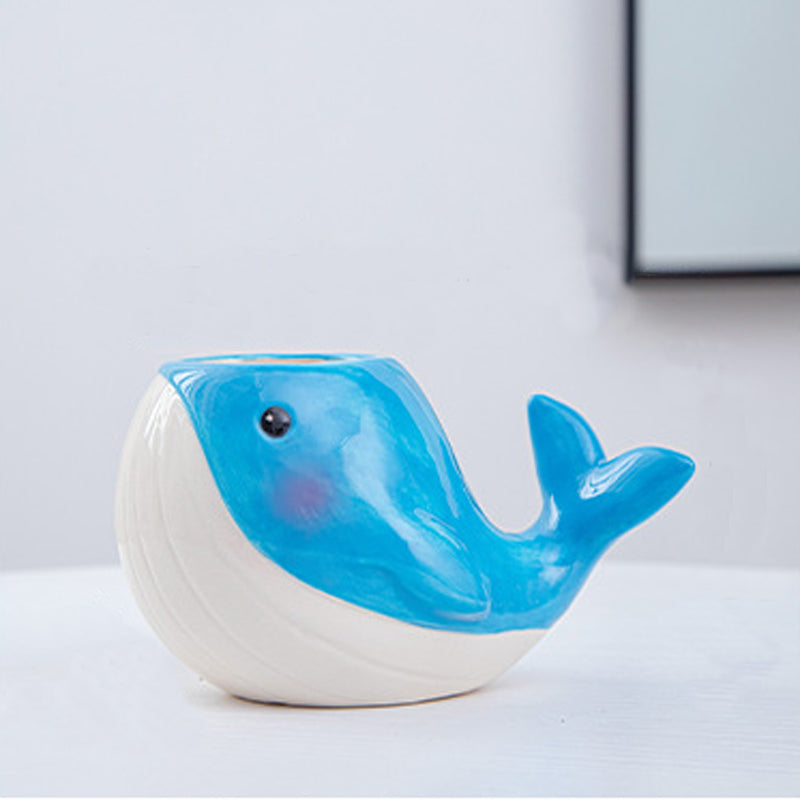 Lovely Blue Whale Plant Pot Indoor Animal Planter Mini Decorative Flowerpot