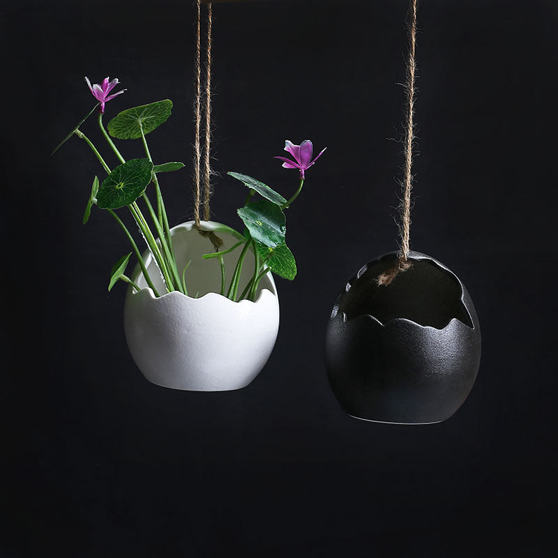 Black Matte Snowflake Glaze Hanging Plant Pots Creative Indoor Planters