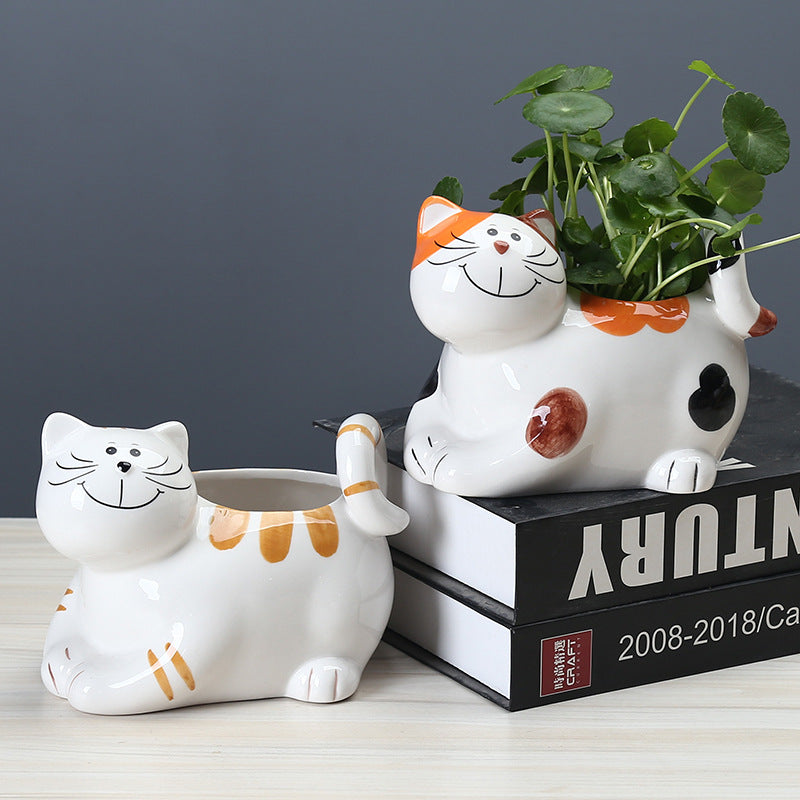 Hand-Painted Kitten Plant Pot Creative Animal Planter, Model 3