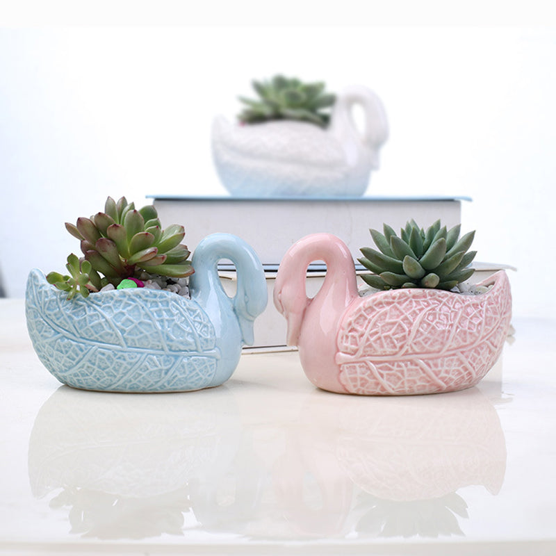 Lovely Pink Swan Plant Pot Creative Indoor Succulent Planter Home Decor