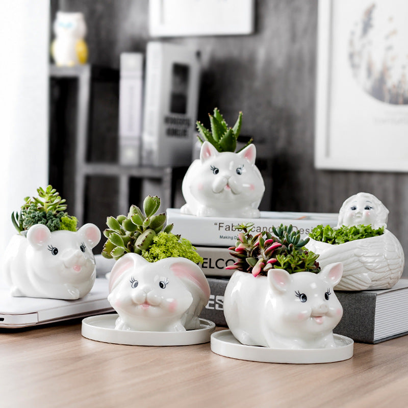 Super Cute Pig Plant Pot Mini Animal Planter Home Decor Without Tray