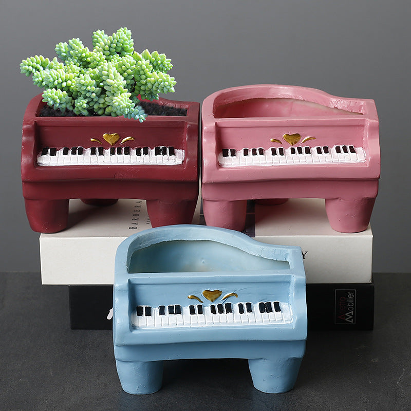 Pink Grand Piano Resin Plant Pots Creative Indoor Planters Home Decor