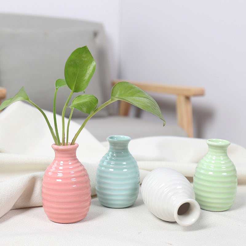 Green Horizontal Striped Flower Vase Modern Desk Room Decor