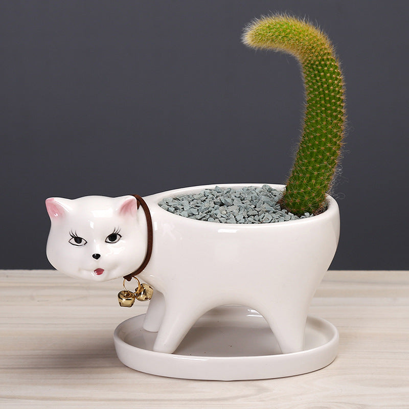 White Walking Kitten Plant Pot Mini Creative Planter Indoor Flowerpot