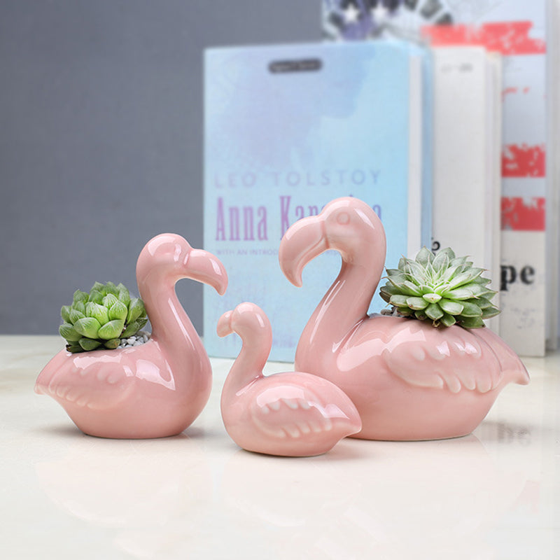 Lovely Pink Flamingo Mini Plant Pot Creative Indoor Planter Animal Decor