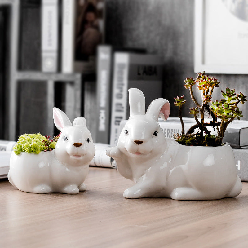 Cute Rabbit Plant Pot Creative Animal Planter Home Decor