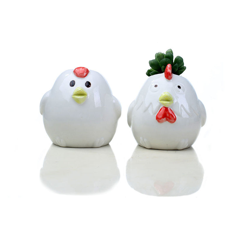 Lovely White Rooster Mini Plant Pot Creative Indoor Planter Animal Decor