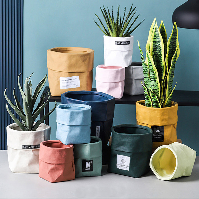 Green Paper Bag Plant Pots Indoor Flowerpots Planters